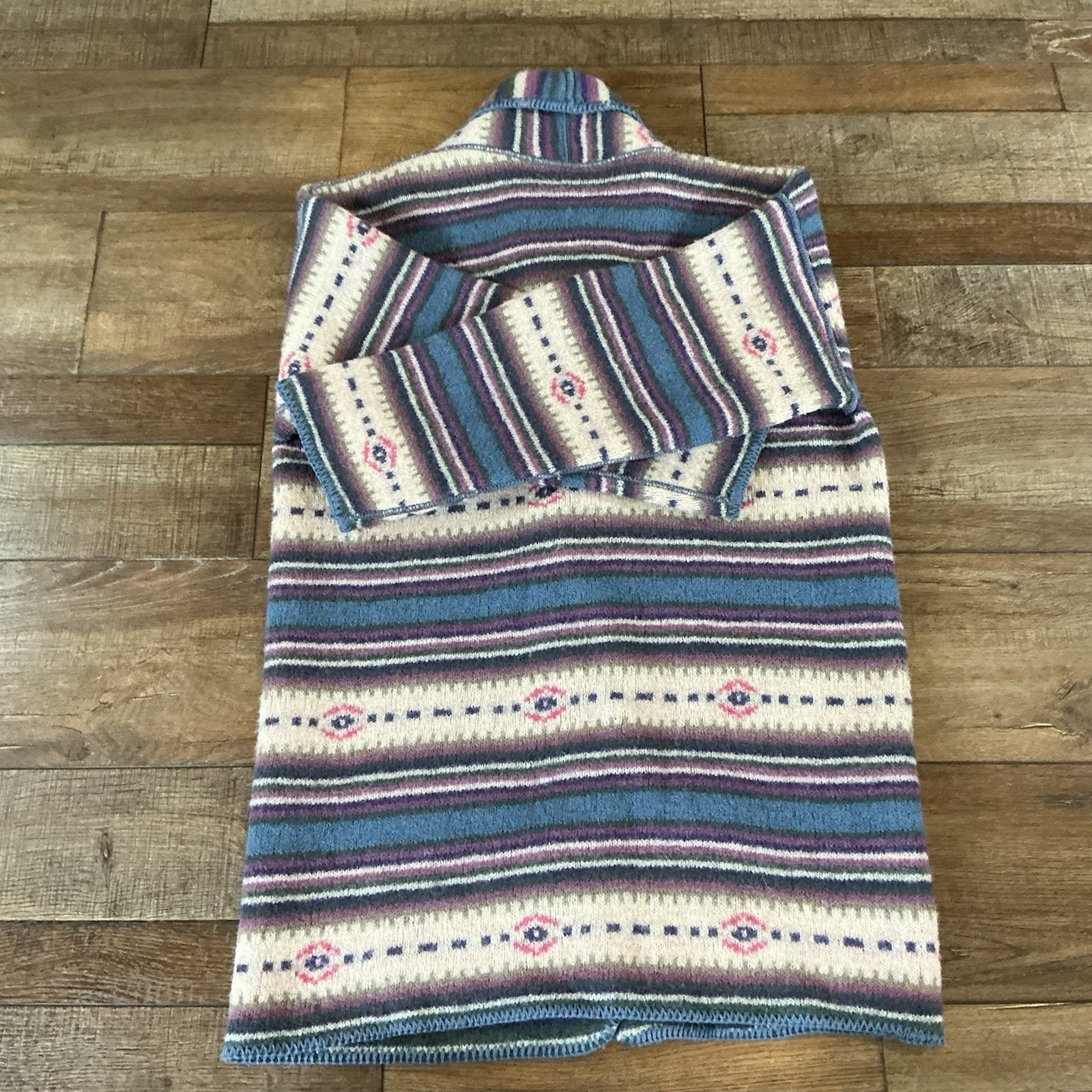 VINTAGE Alps Wool Cardigan Sweater Southwestern Aztec Shawl Collar Size L #19C6