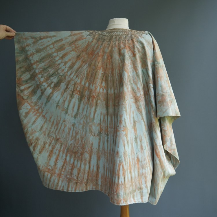 VTG Hippie Festival Psychedelic Dripping Tie Dye Tunic Cape Tribal Embroidery OS