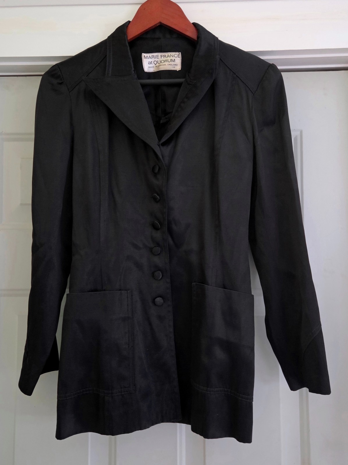1970’s Marie France at Quorum London Black Satin Shirt Jacket Ossie Clark UK 10