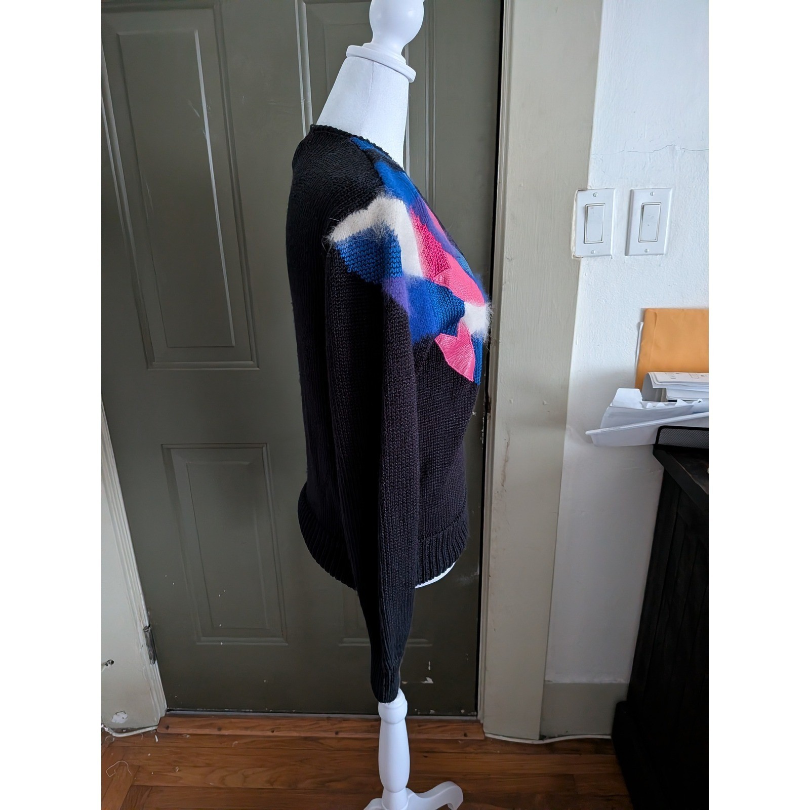 Vintage Lauren Cole Petites 80s Abstract Mixed Media Angora Sweater Small