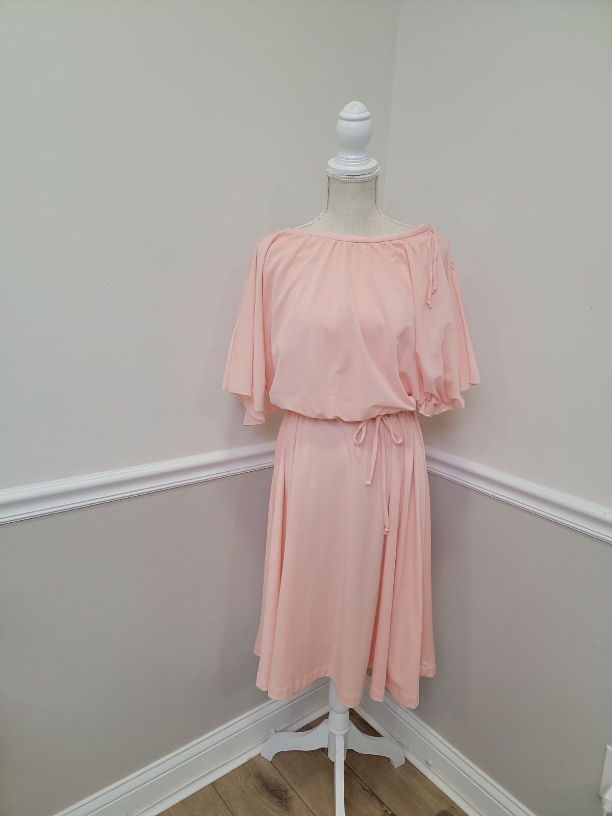 Vtg 70s Laurel Ridge Dress Butterfly Sleeve Overlay Top A Line