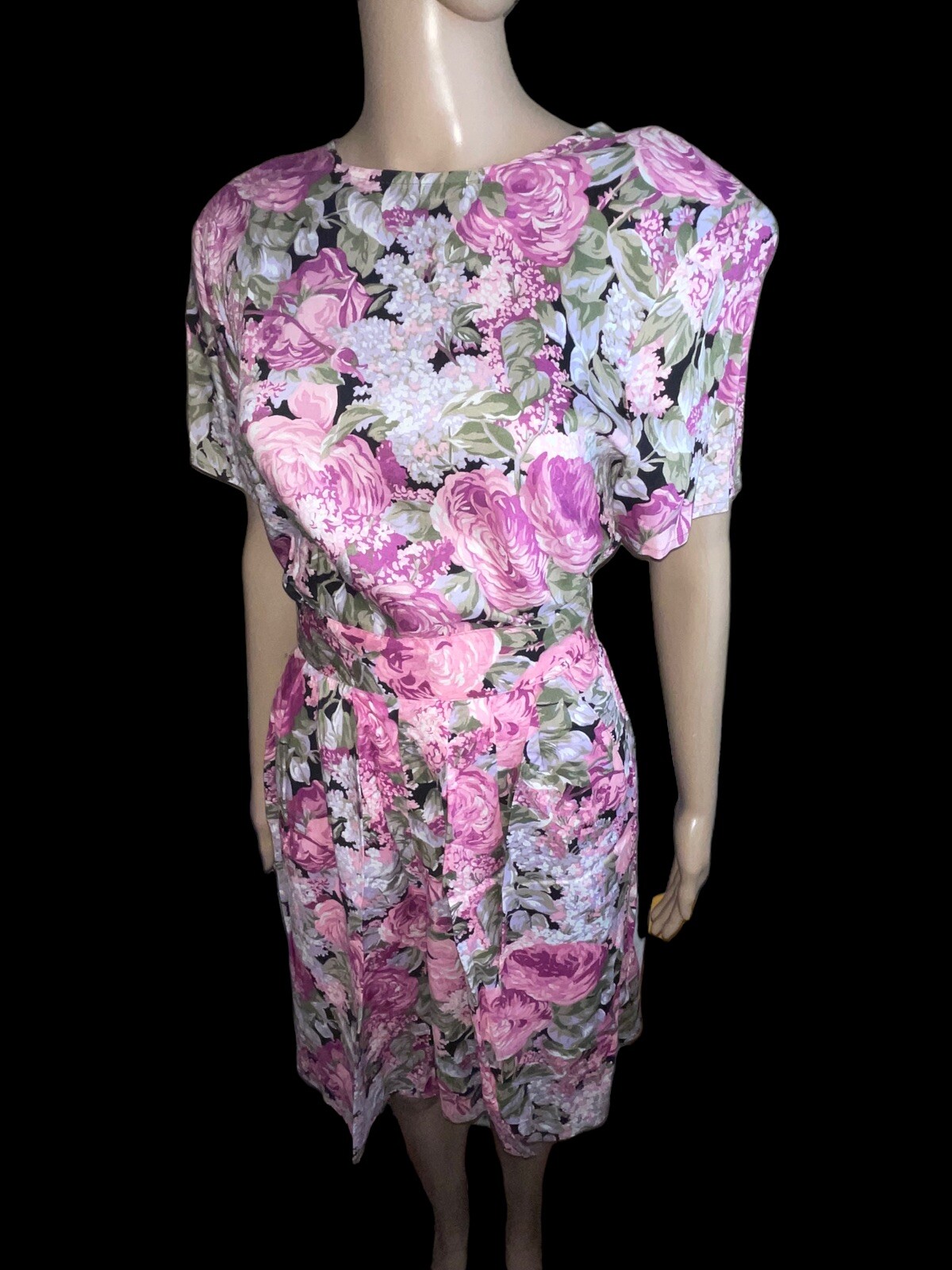 VTG 80s Langtry Floral 2 Piece Jumper Shorts Blouse Pink Flowers Medium Mom