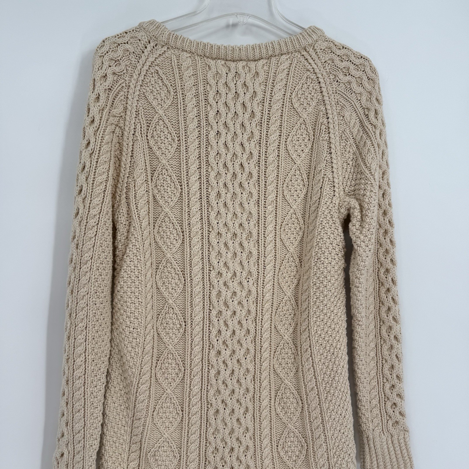 LL Bean Signature Cotton Fisherman Sweater Women’s Size Small Cream Pullover