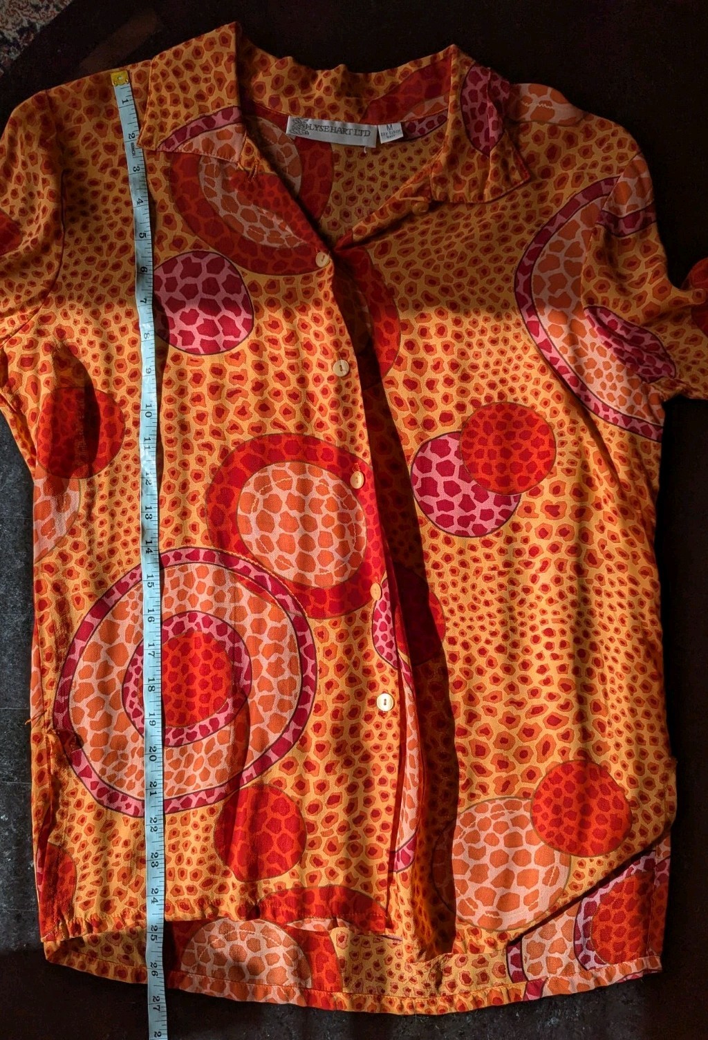 VTG Ilyse Hart Ltd Orange Rayon Button Down Shirt w/Psychedelic Bubble Print M