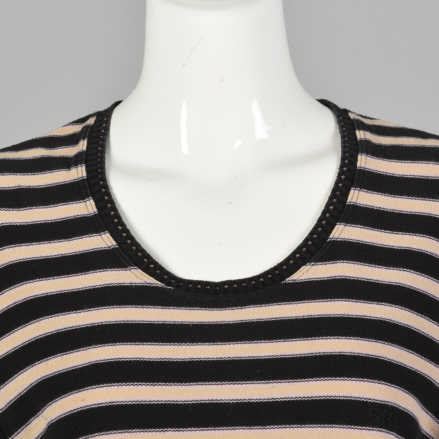 L Sonia Rykiel Black Pink Sweater Designer Striped Short Sleeve Knit Top VTG