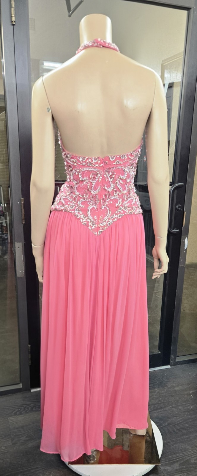 Mike Benet Vintage 1980s pink Chiffon Beaded Ball Gown Prom Dress sz 4