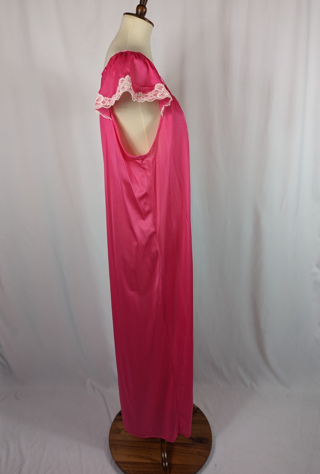 Durelle Pink Lingerie Vintage Nightie Nightgown Nylon Chiffon Floral Lace Sz 44