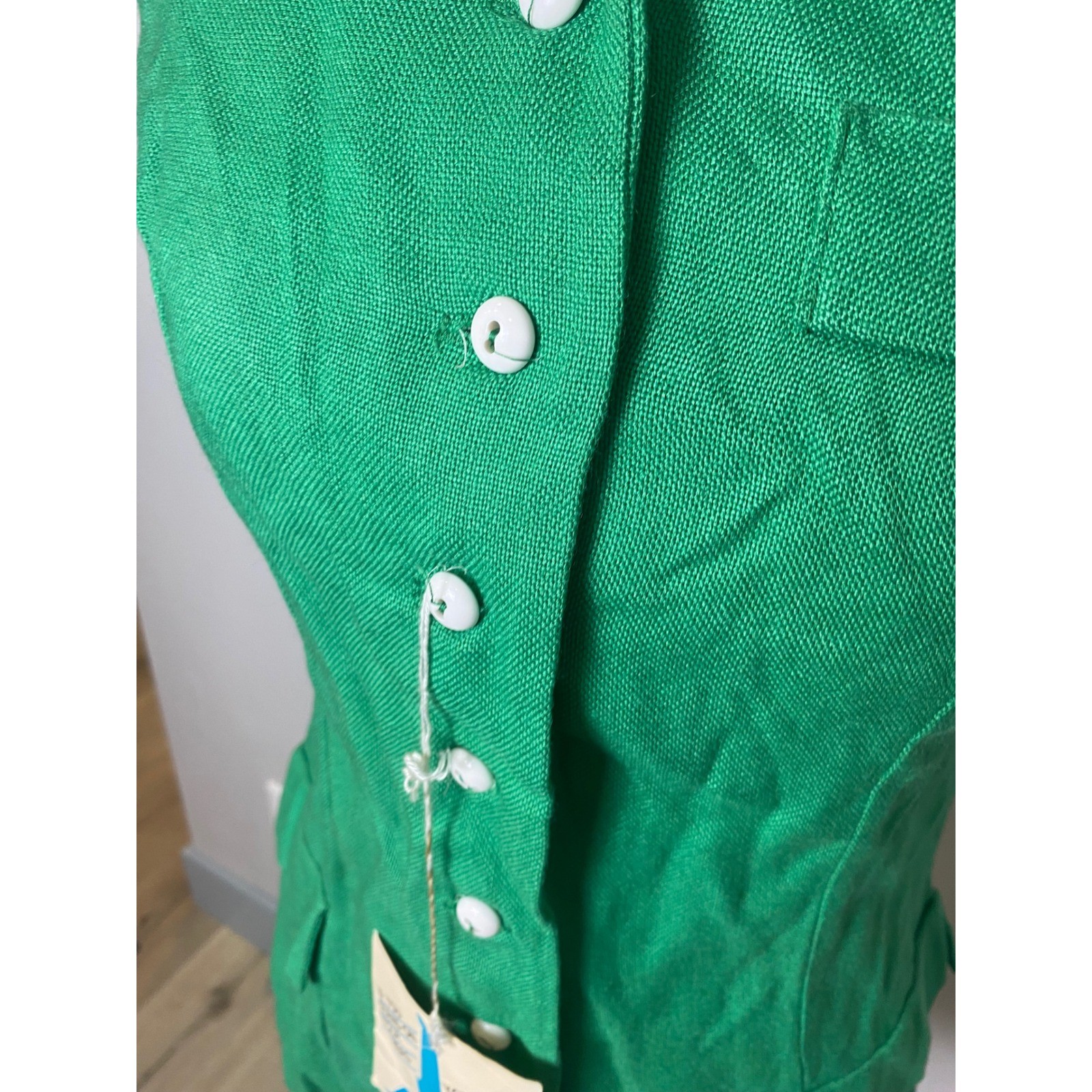 Vintage 60s Green Sleeveless Button Down Tunic Vest Mod Deadstock NWT Retro