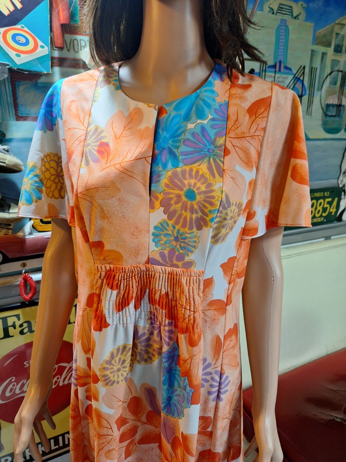True VTG 1970s MALIHINI HAWAII Mid-century Mod Polyester Maxi Dress Muu Muu L