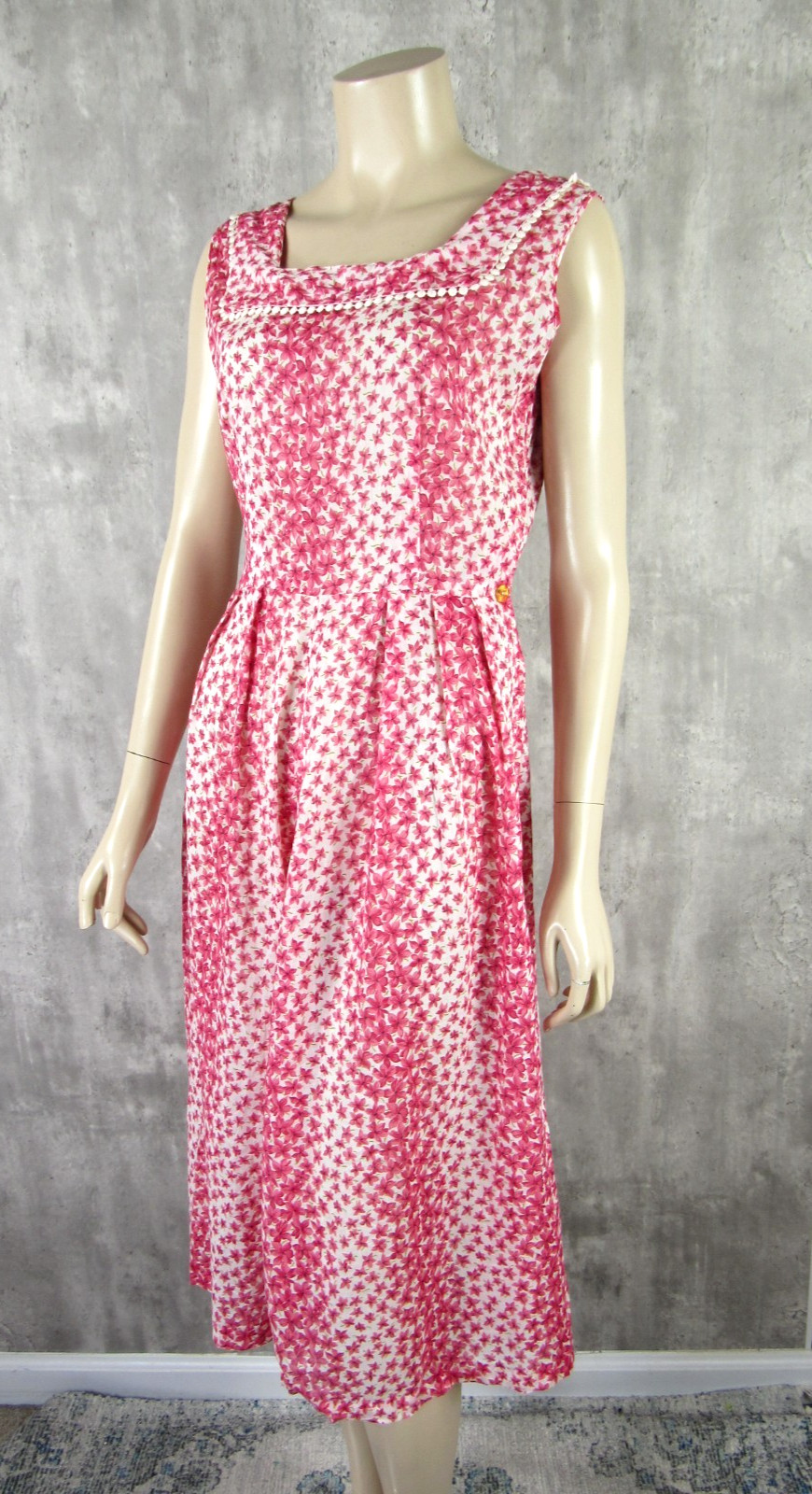 Vintage 40s 50s Dixie Lou Frock Sheer Cotton Floral Day Midi Dress MINT S/M