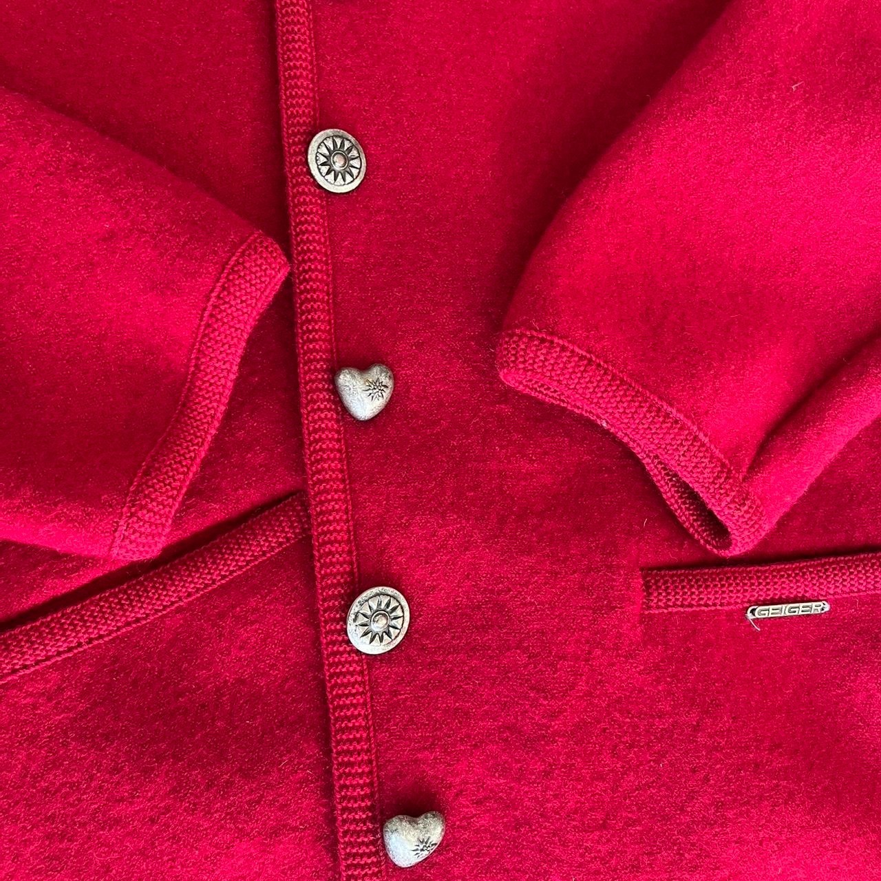 Vintage GEIGER Tyrol Red Wool Cardigan Metal Buttons S 36