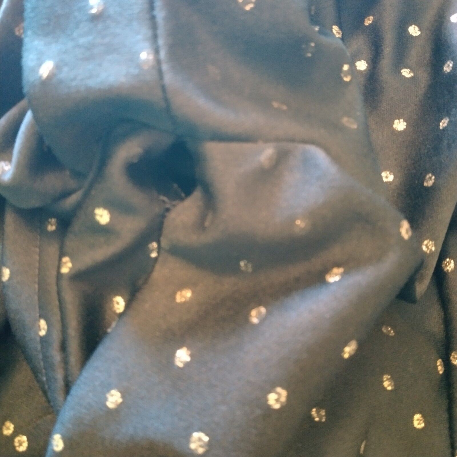 Vintage 1980s Homemade Dress Black Gold Metallic Polka Dot Drop Waist Party Nerd