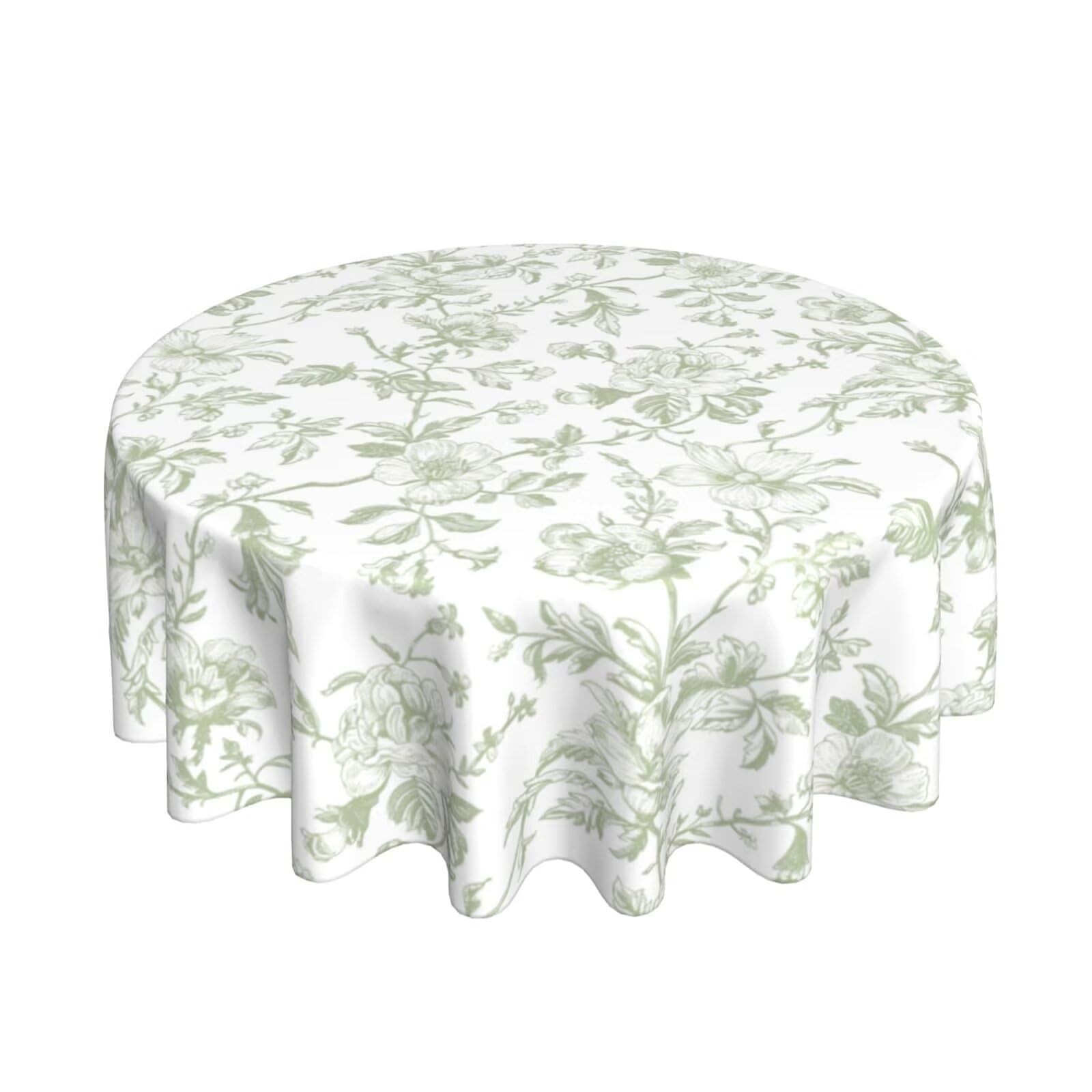 Sage Green Floral Tablecloth Round 70 x 70 Inch Vintage Light Green Chinoiser…