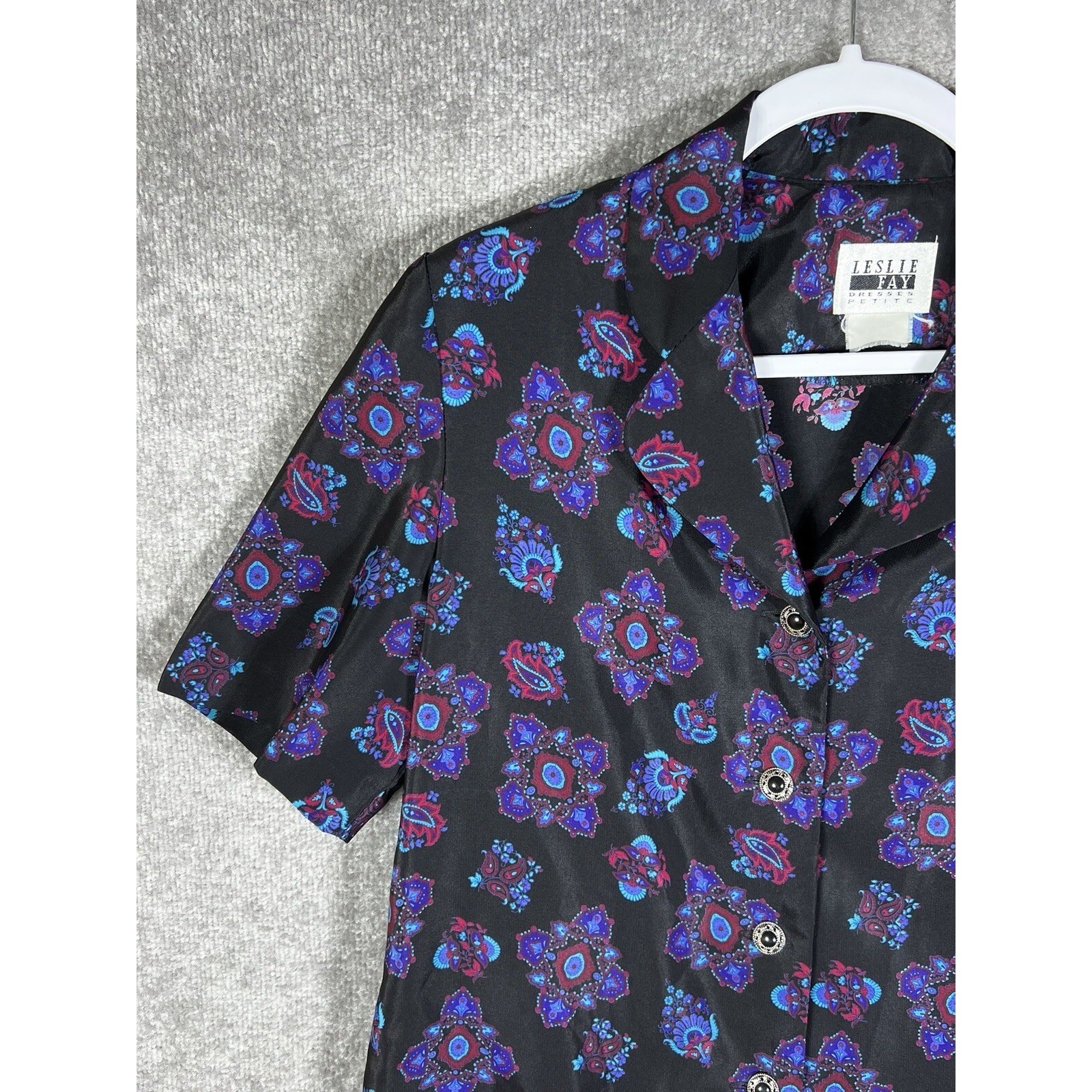 Vintage Leslie Fay Petites Floral Button Up Top Blouse Womens Size 10 Petite 10P