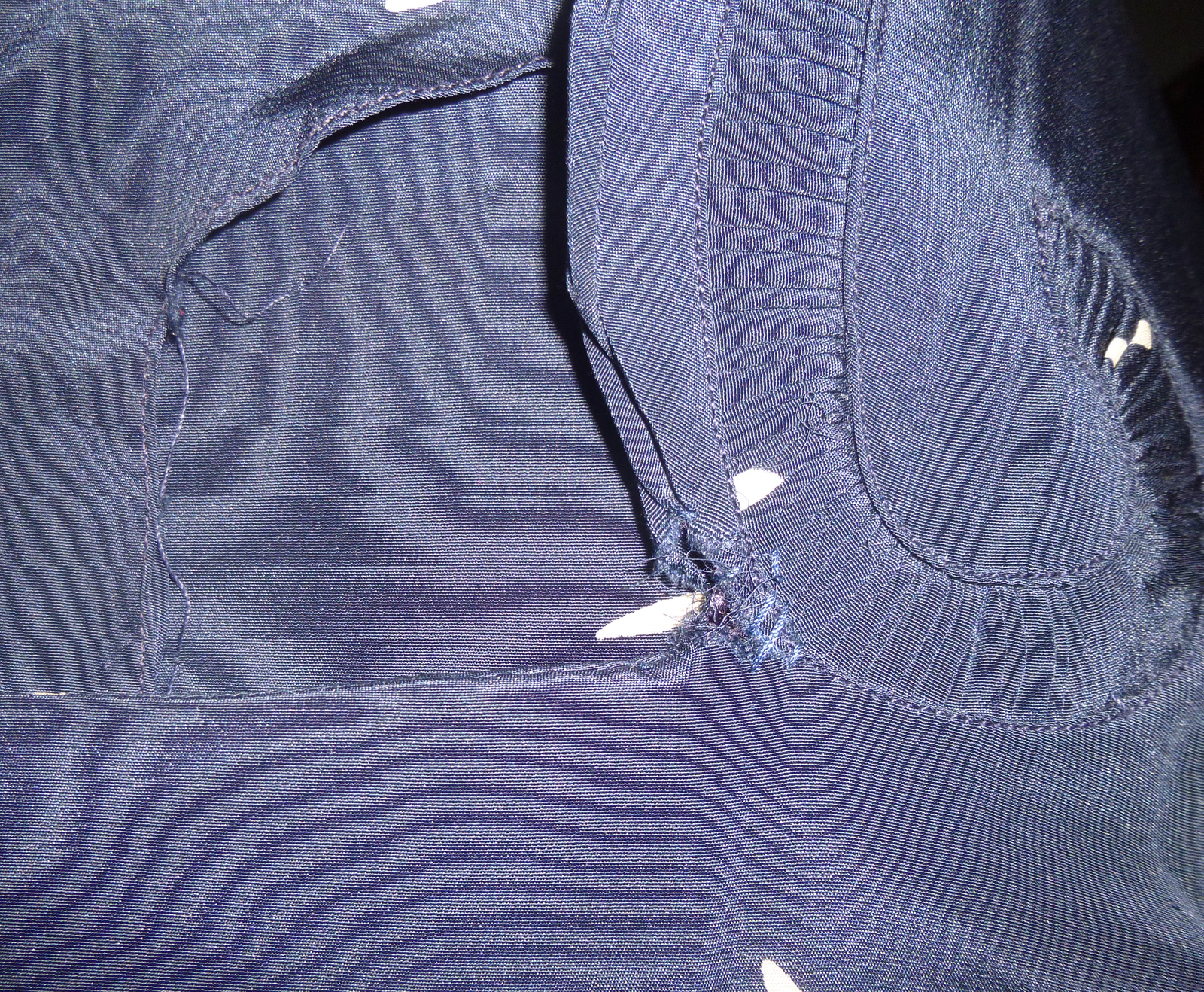 Navy blue beige abstract pleated detail 100% silk 3/4 sleeve vintage dress L