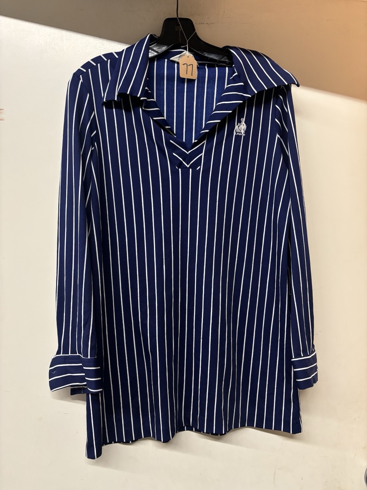 VINTAGE LANVIN BEAUTIFUL WOMEN’S BLUE/WHITE STRIPED LONG SLEEVE SIZE 18