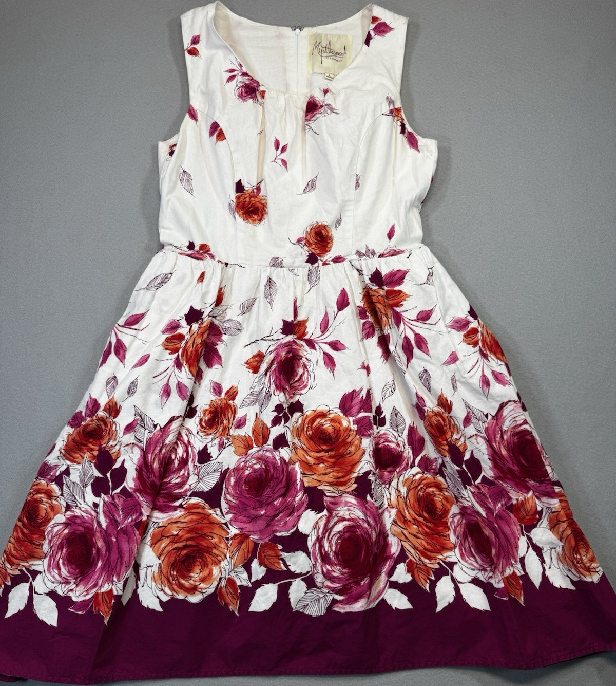 Myrtlewood of California 1960s Floral Fit & Flare Cotton Dress White Magenta L