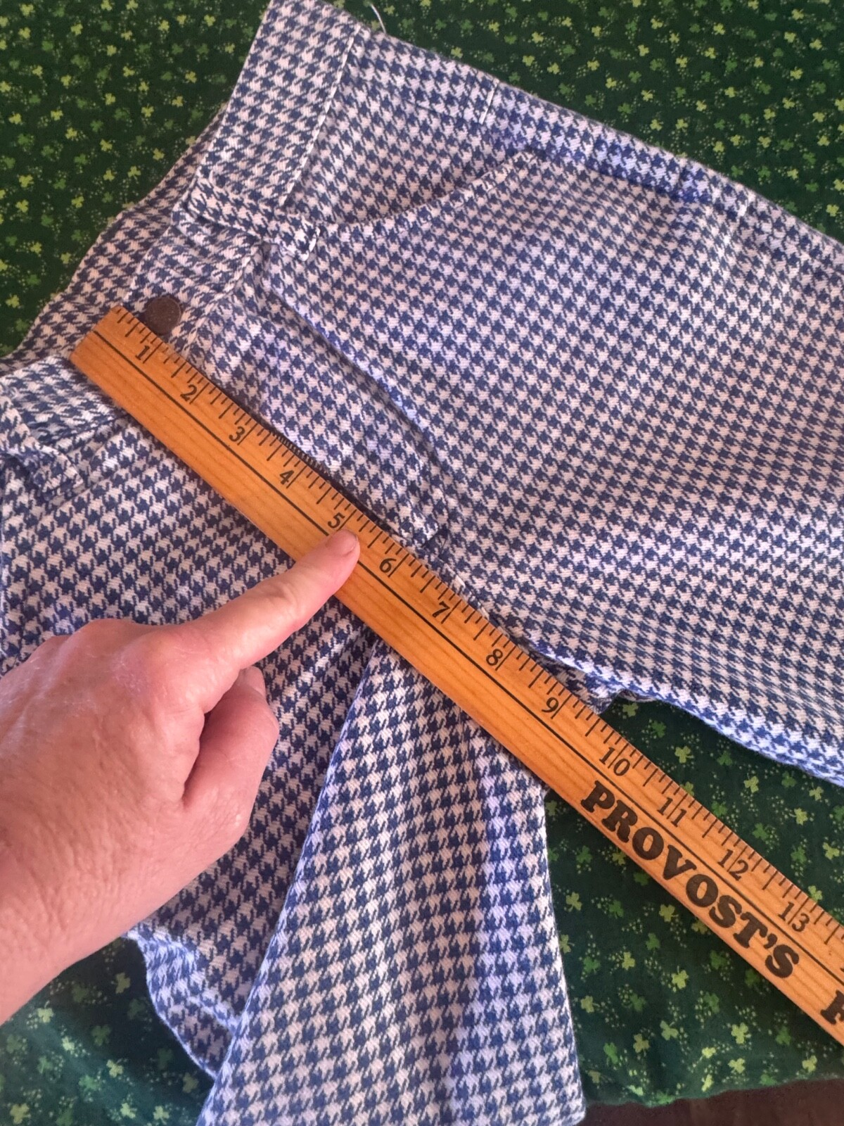 Vtg 1970s Gingham Flared Bell Bottom Polyester Slacks Pants Blue white