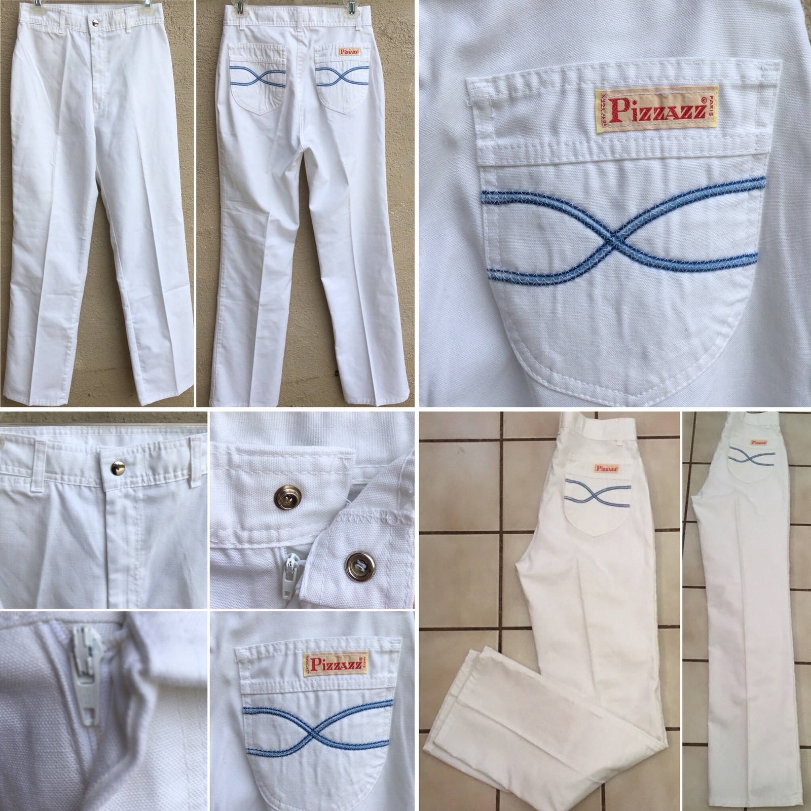 Vintage PIZZAZZ Pants High Waist 70s 80s White Made In USA 12 27” Waist