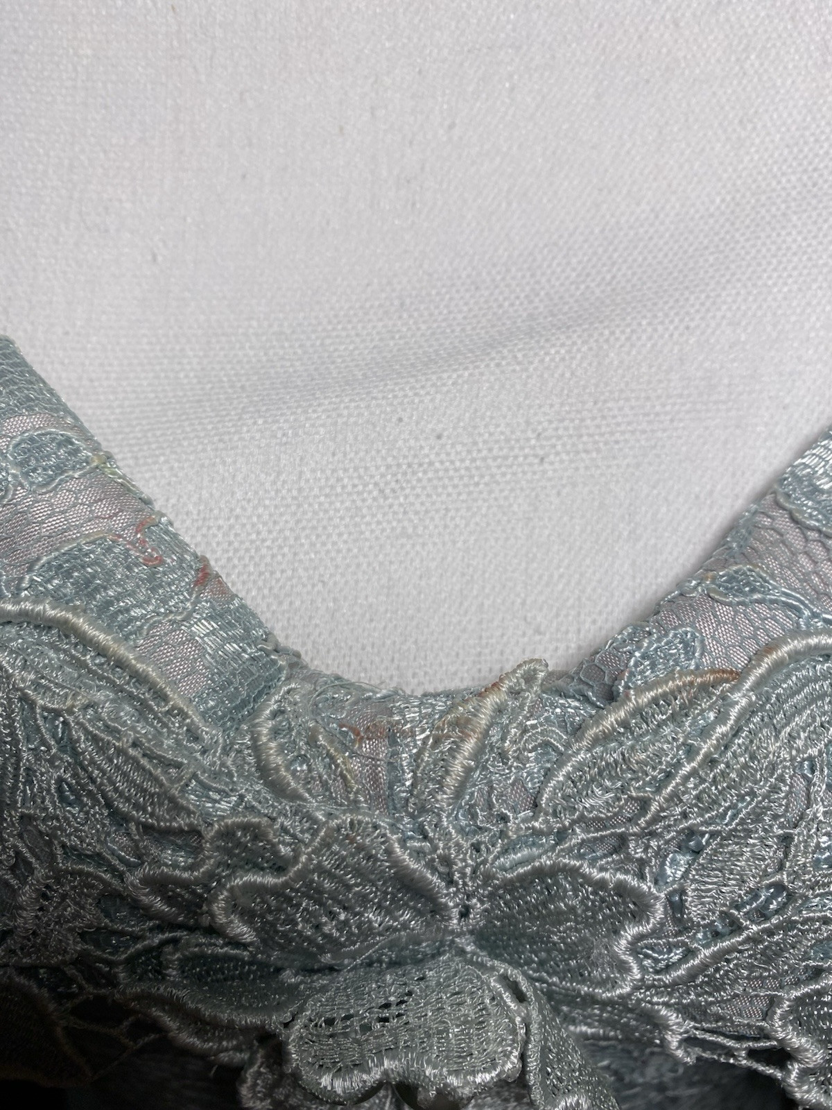 Vtg 80s Dress Cachet By Bari Protas Sage Green Lace Full Length Gown Sz 12