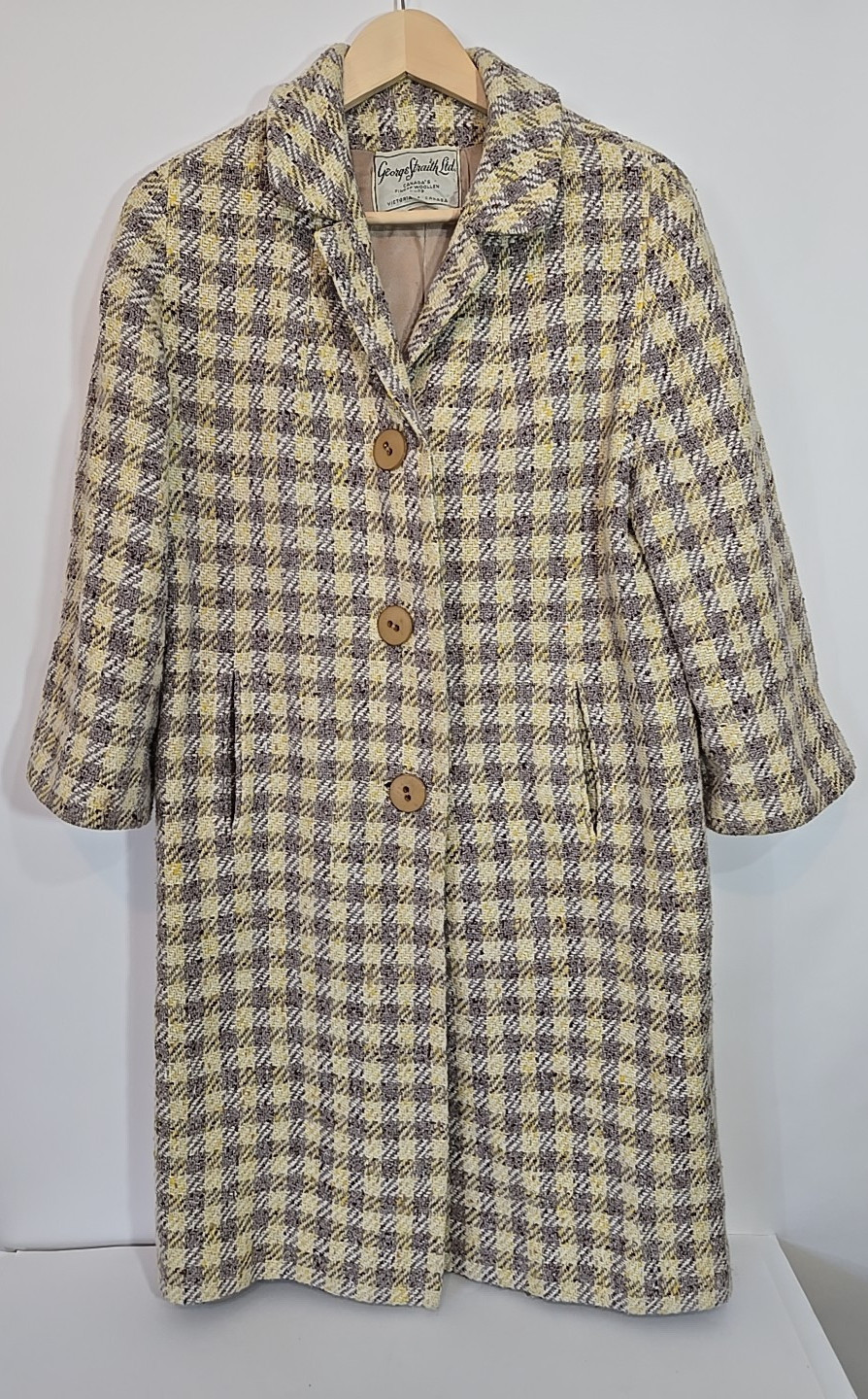 George Straith Ltd Vintage 60s Plaid Woolen Scottish Tweed Dress Coat Size S/M