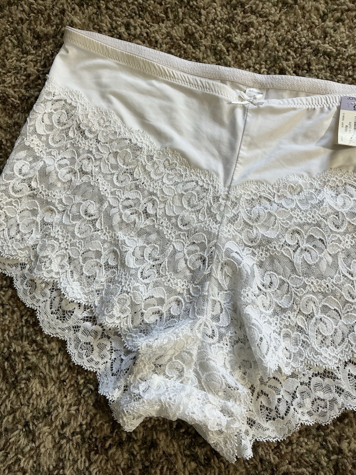 Vintage JC Penney Delicates All Over Lace Boy Short Panties White Plus Size 9