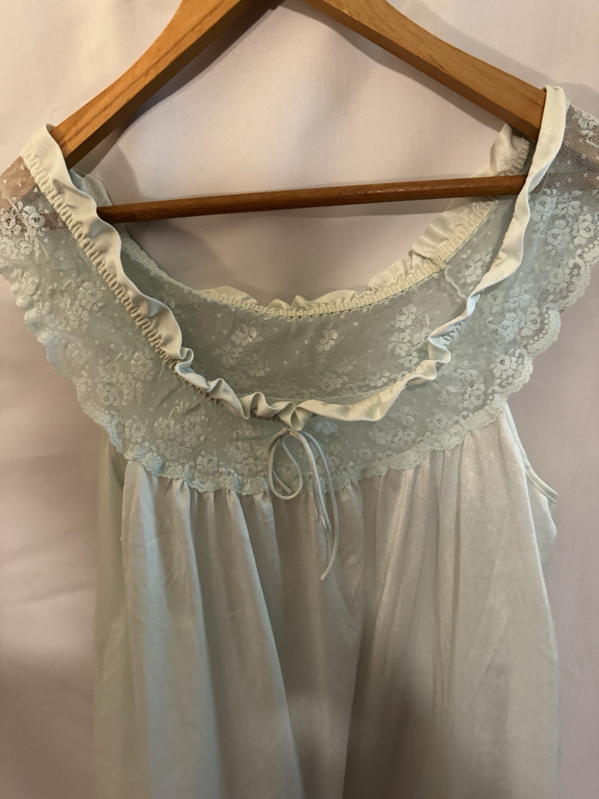Vintage Sears Blue Nightgown M 12/14 Nylon Lace Ruffle Trim Romantic Cottagecore
