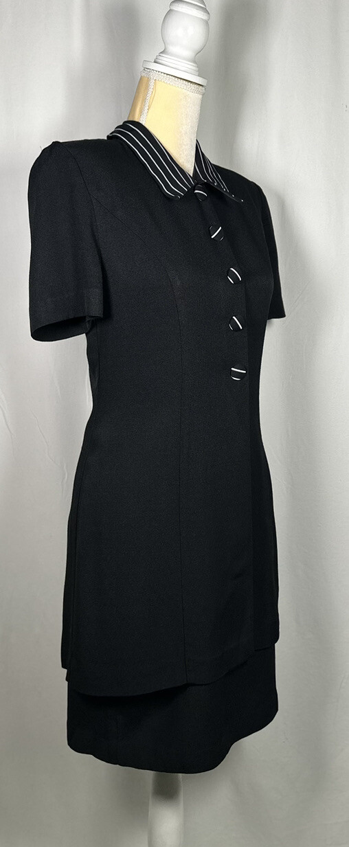 Vintage Taurus Dress Sheath 8 Short Sleeve Buttons Secretary Black 70’ 80’