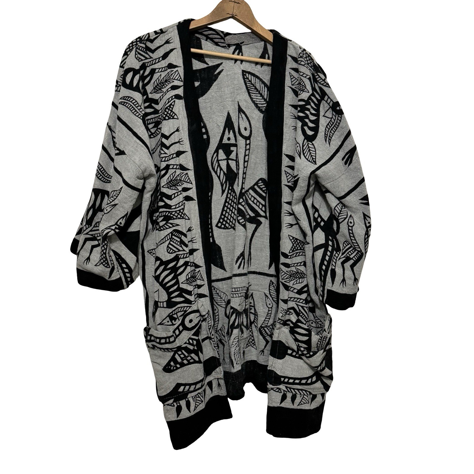 Vintage 80s Kimono Cardigan Art to Wear Tribal Tapestry size Large