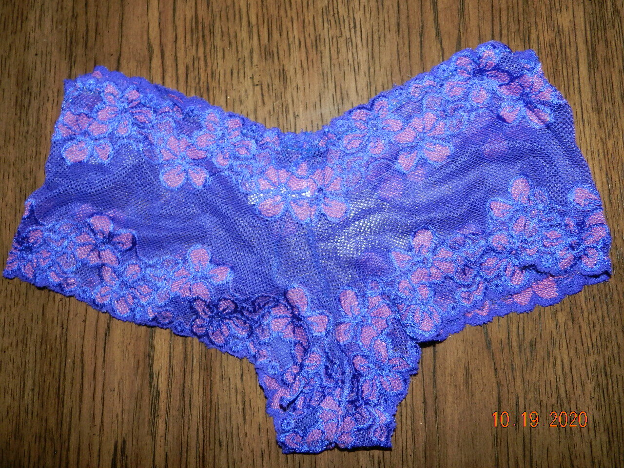 Vtg Fredericks of Hollywood Lace Mesh floral Panty LARGE L Royal Blue