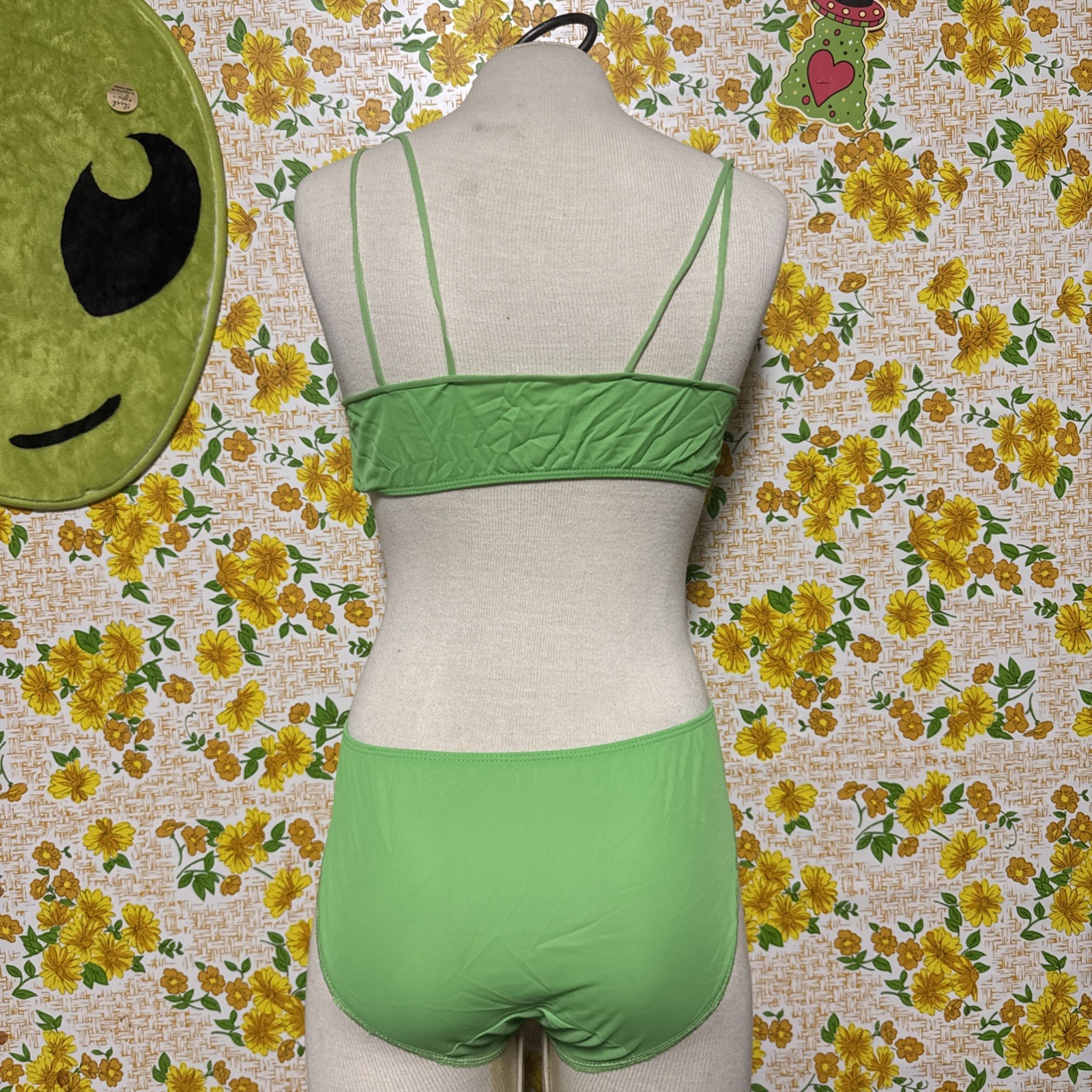 Vintage Retro Groovy Highlighter Green 3piece Lingerie Sleep Set Sexy Set