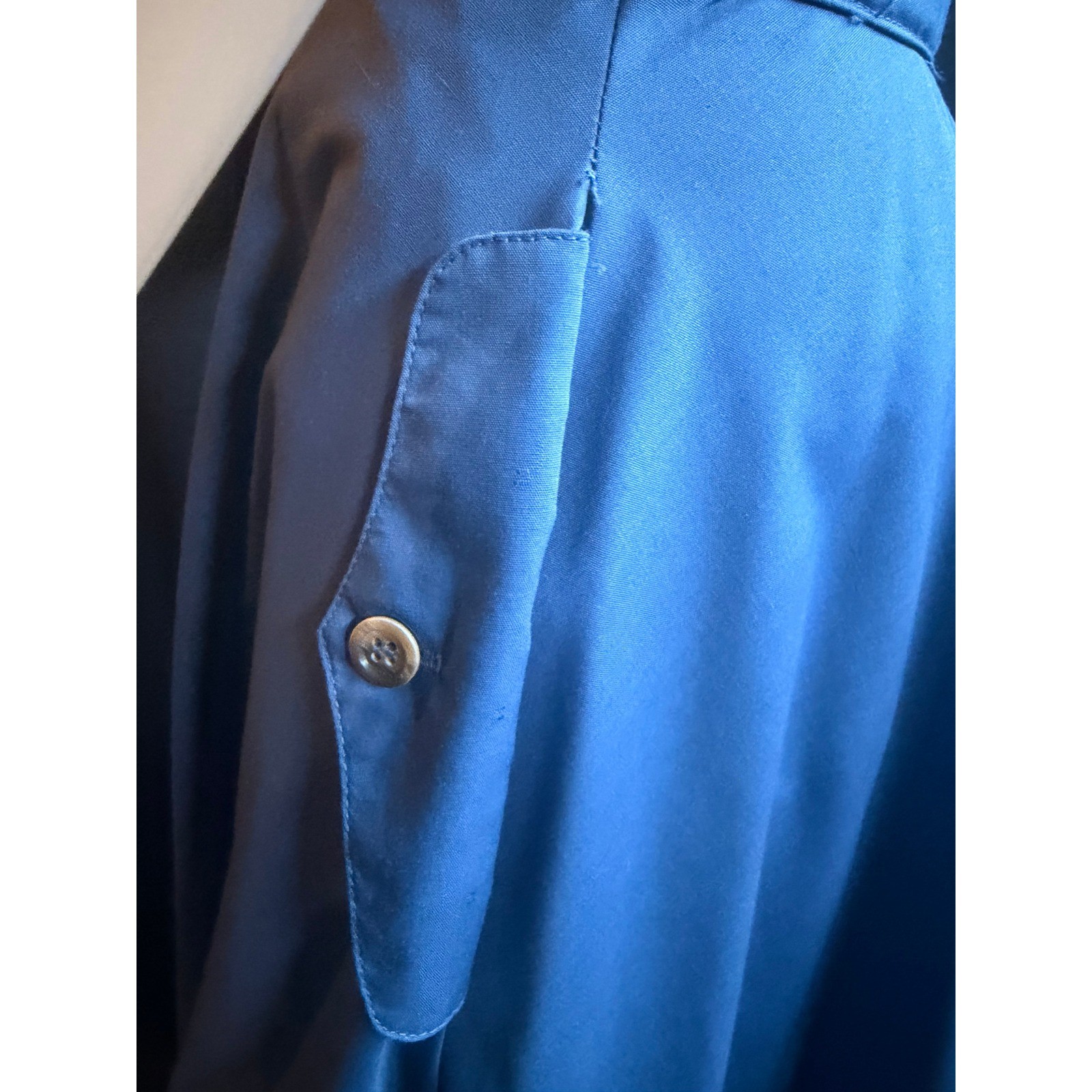 Vintage Blue Zip Front Midi Dress Short Sleeve Utility Workwear Pockets Retro