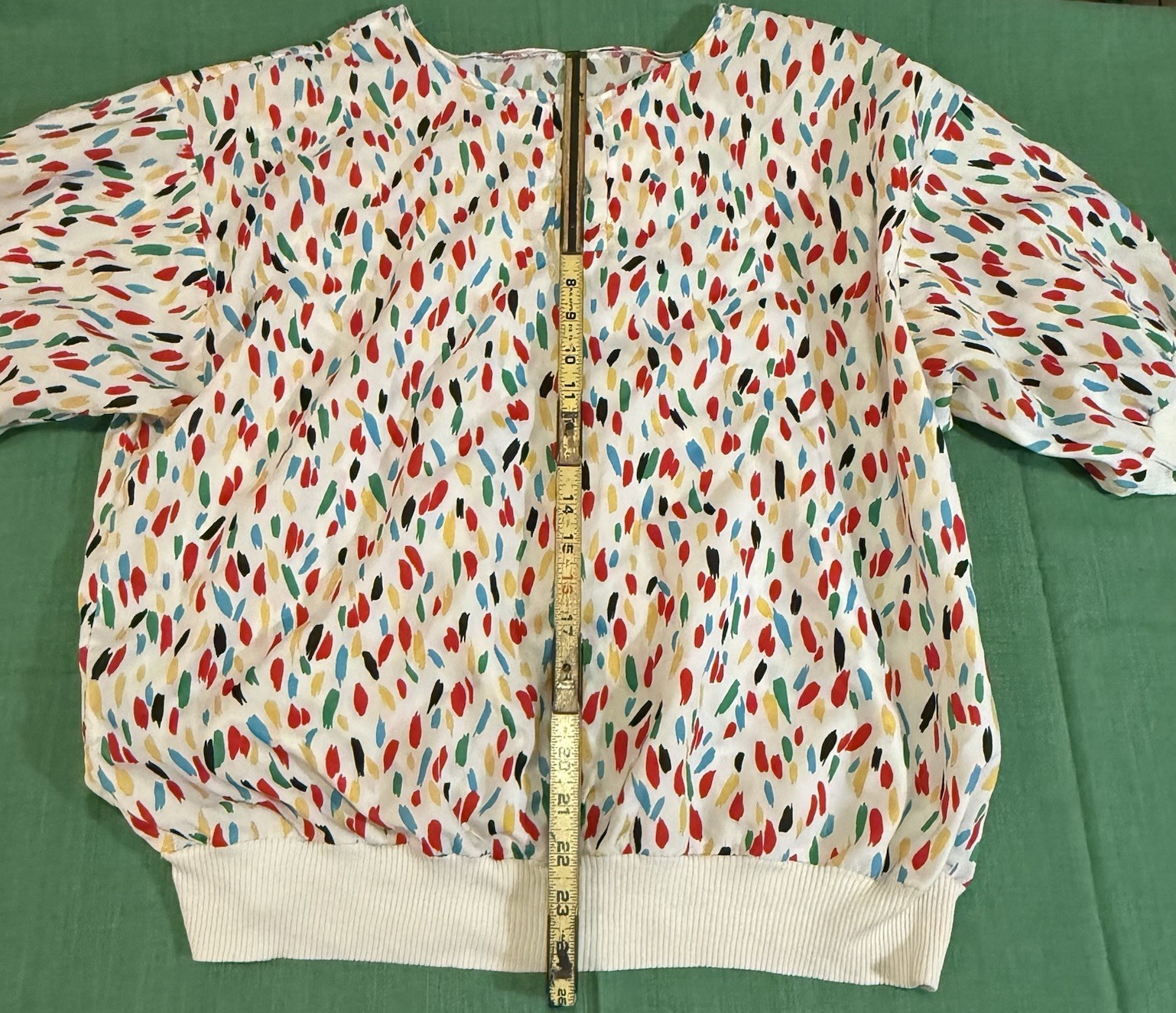 Vintage 80s Blouse Abstract Paint-Stroke Blouson with Shoulder Pads Women M