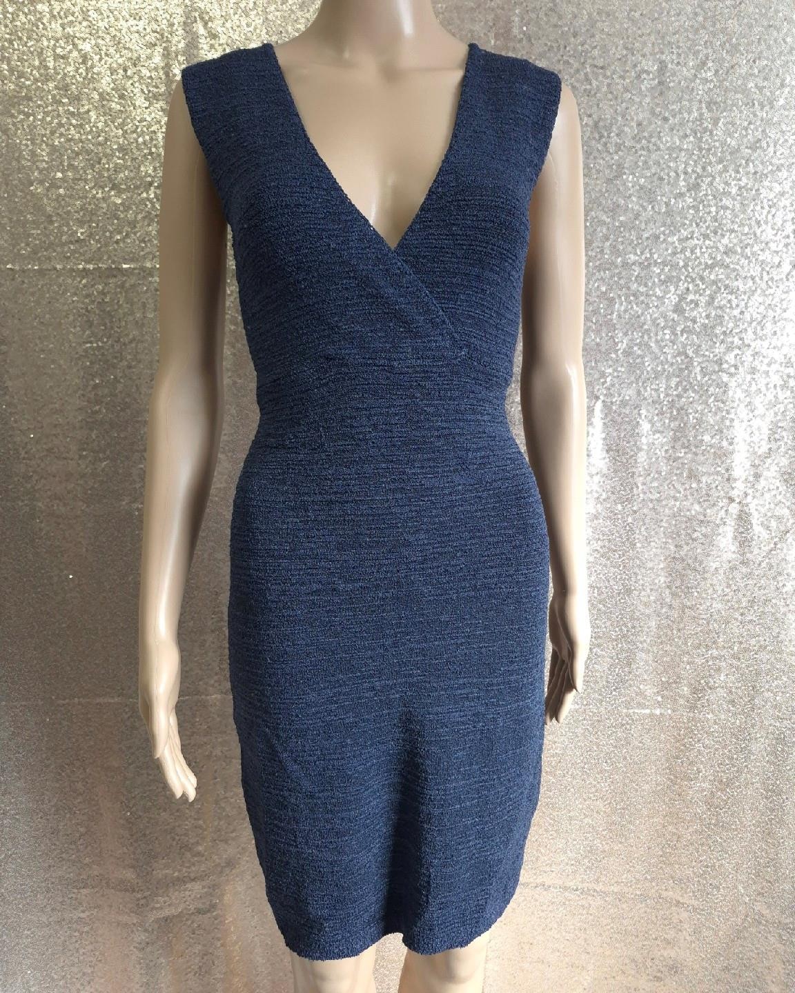BETTE PAIGE Vintage 1990s Y2K Sleeveless TEXTURED BLUE KNIT SWEATER SHEATH DRESS