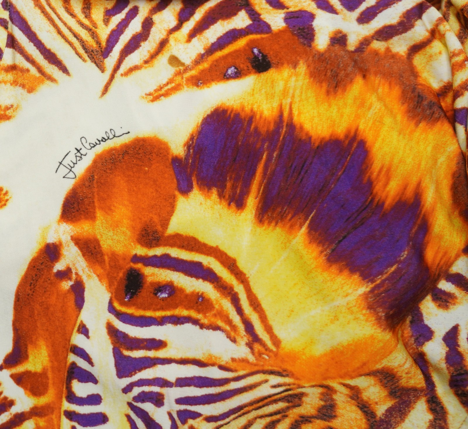Vtg Just Cavalli Tiger Butterfly Knit Asymmetrical Midi Dress Size 42 Body Con