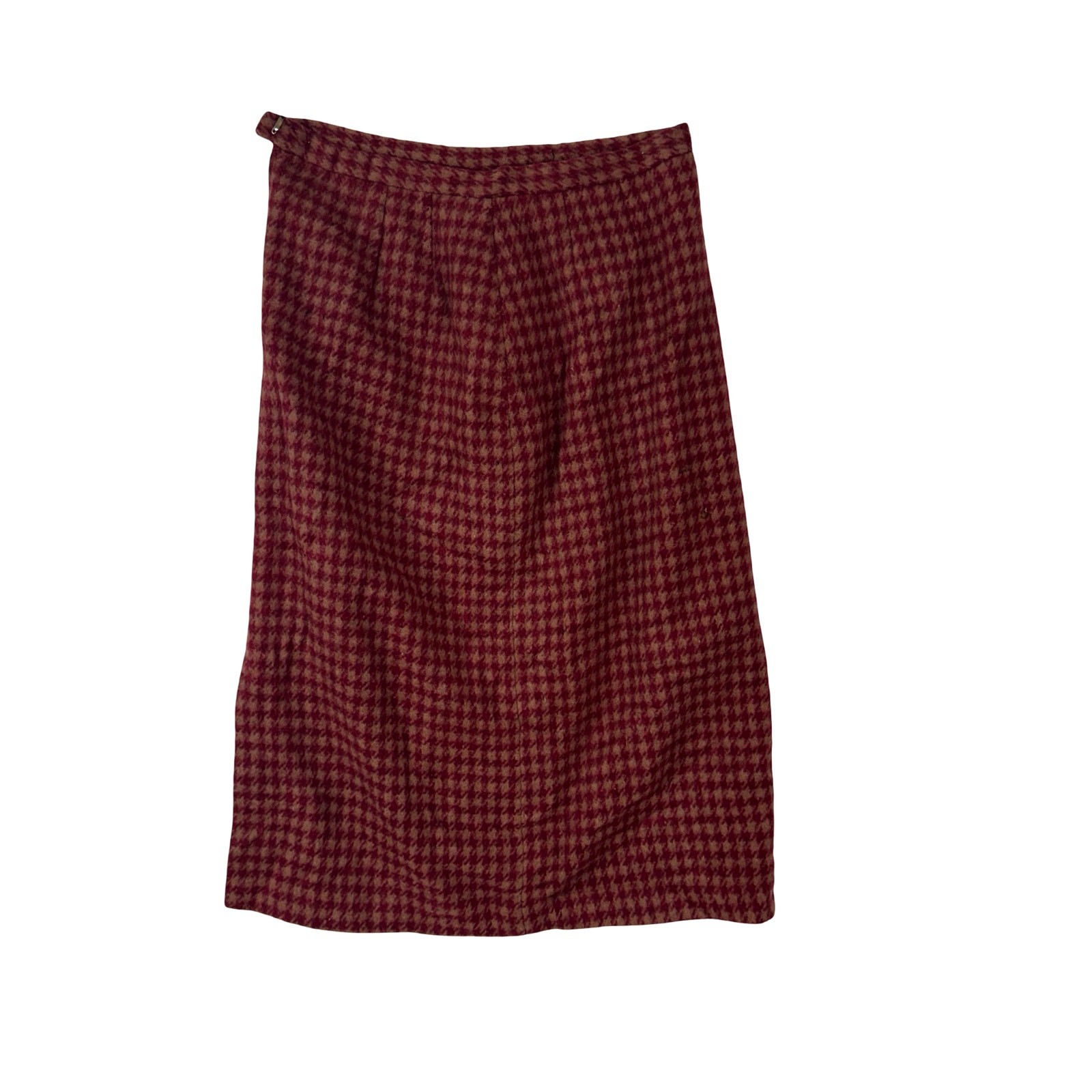Vintage 60s Heavy Wool Houndstooth Skirt Red Camel Metal Zip 28W Medium Project