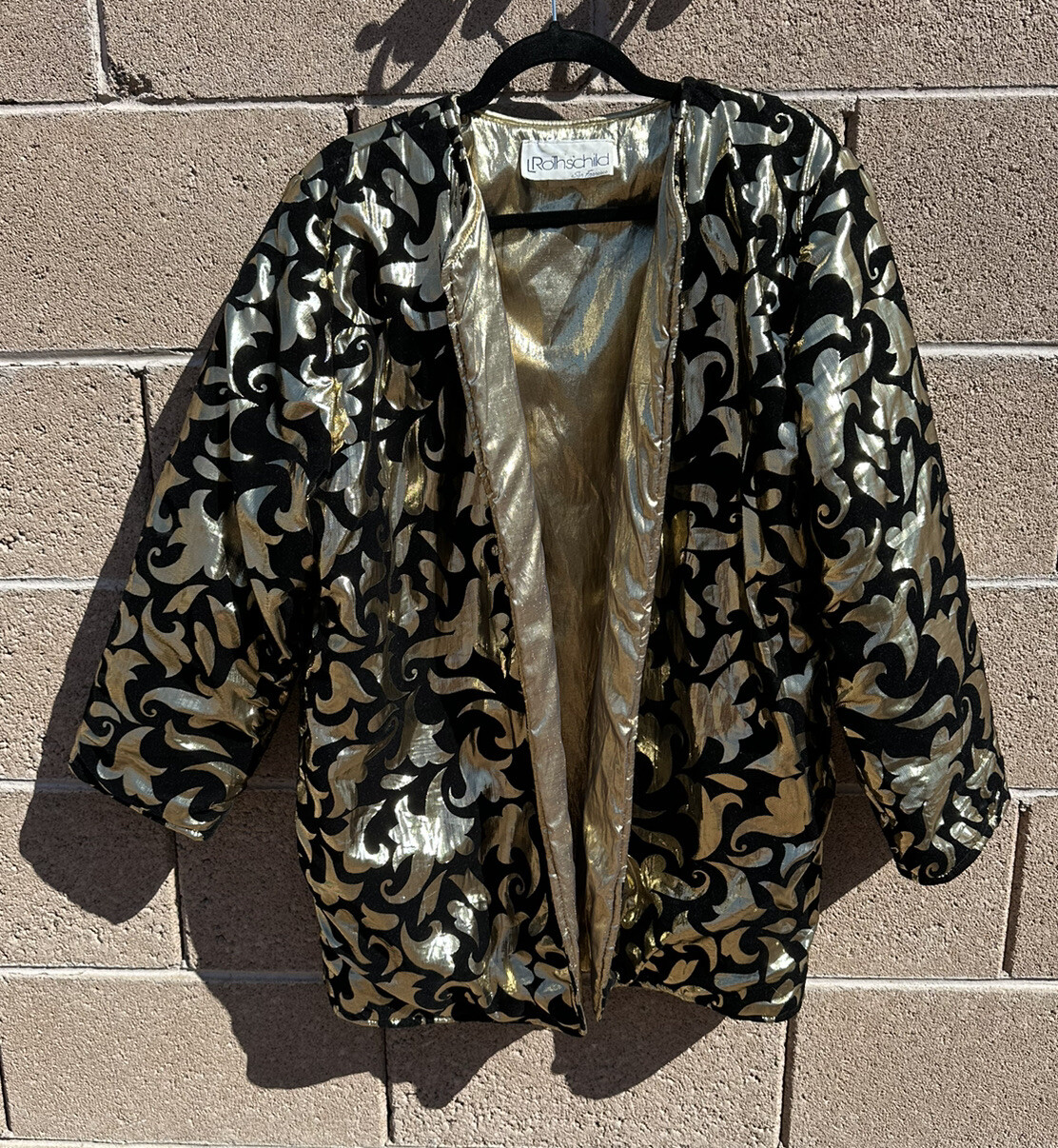 Vintage L Rothschild San Francisco Black Gold Lame Black Velvet Flock Vegas Coat