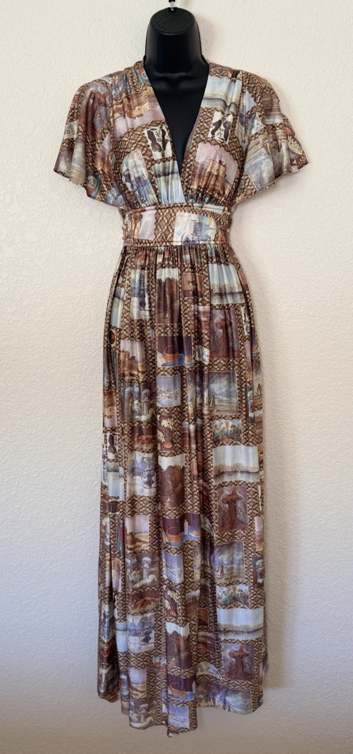 Rare Vintage Yasmin Sidra Hawaii Scenic Toile Maxi Dress Boho Whimsigoth Goddess