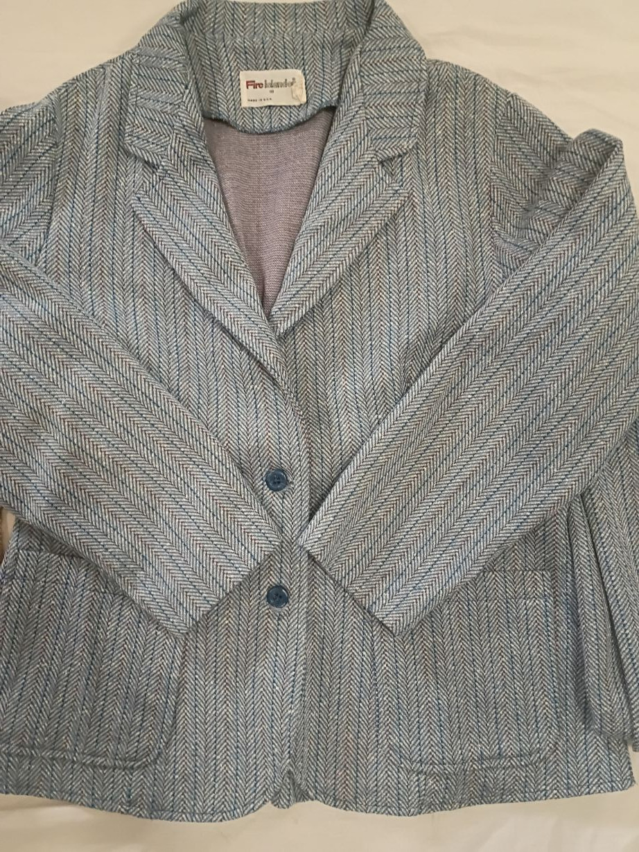 1970s Fire Islander Jacket Pant Suit Blue Herringbone Vintage Womens Sz 18 Geek