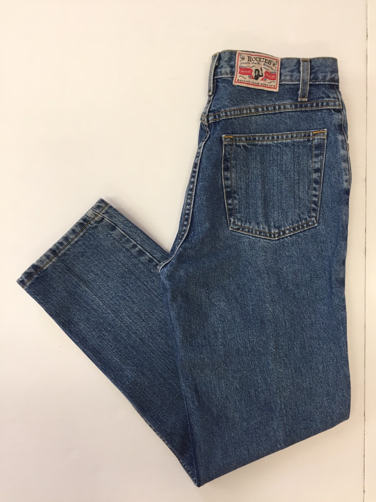 VTG Rockies 9 Slim 100% Cotton High Waist Blue Mom Jeans 31 x 30 Straight Leg