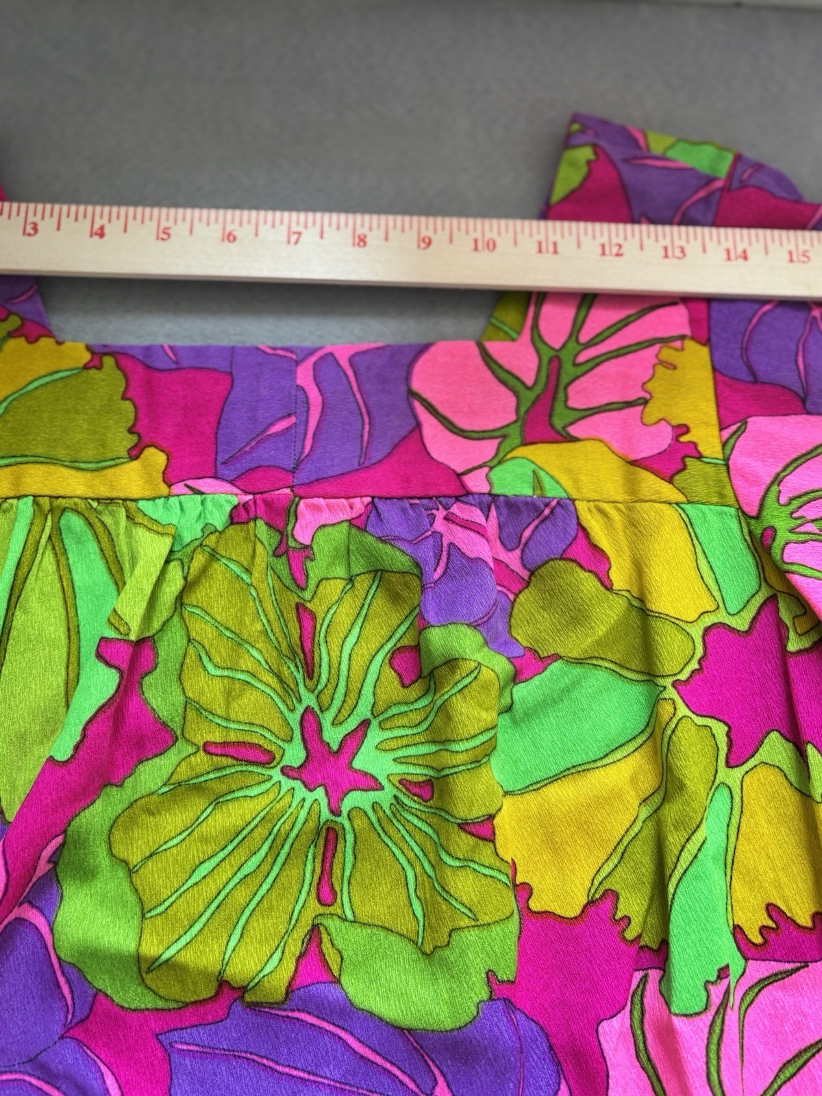 Vtg 60’s Handmade Mod Shift Dress Psychedelic Floral Flutter Sleeve Resort House