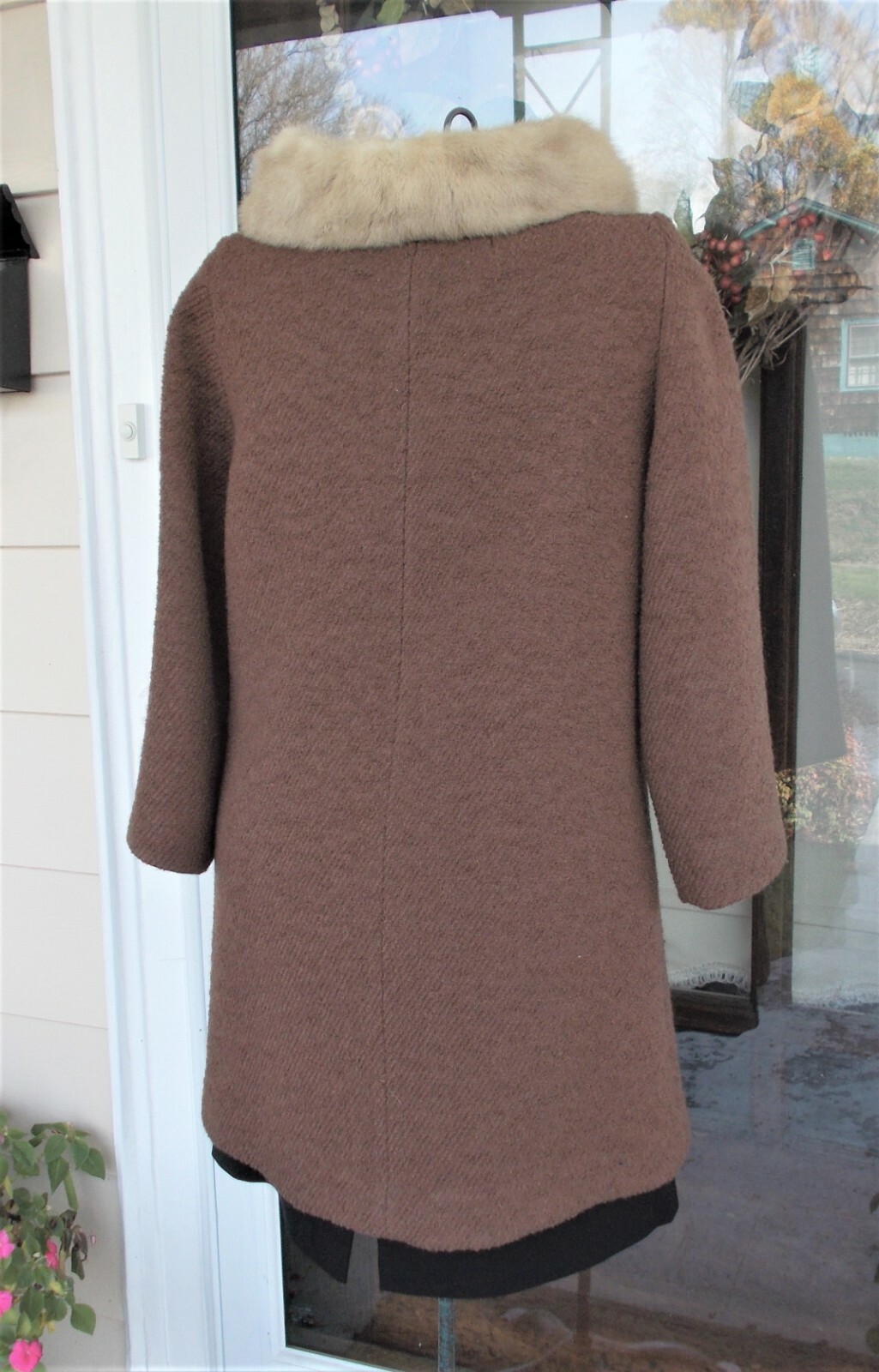 Vintage Brown Rust Textured Wool Coat W/ Champagne Blonde Mink Collar S/M