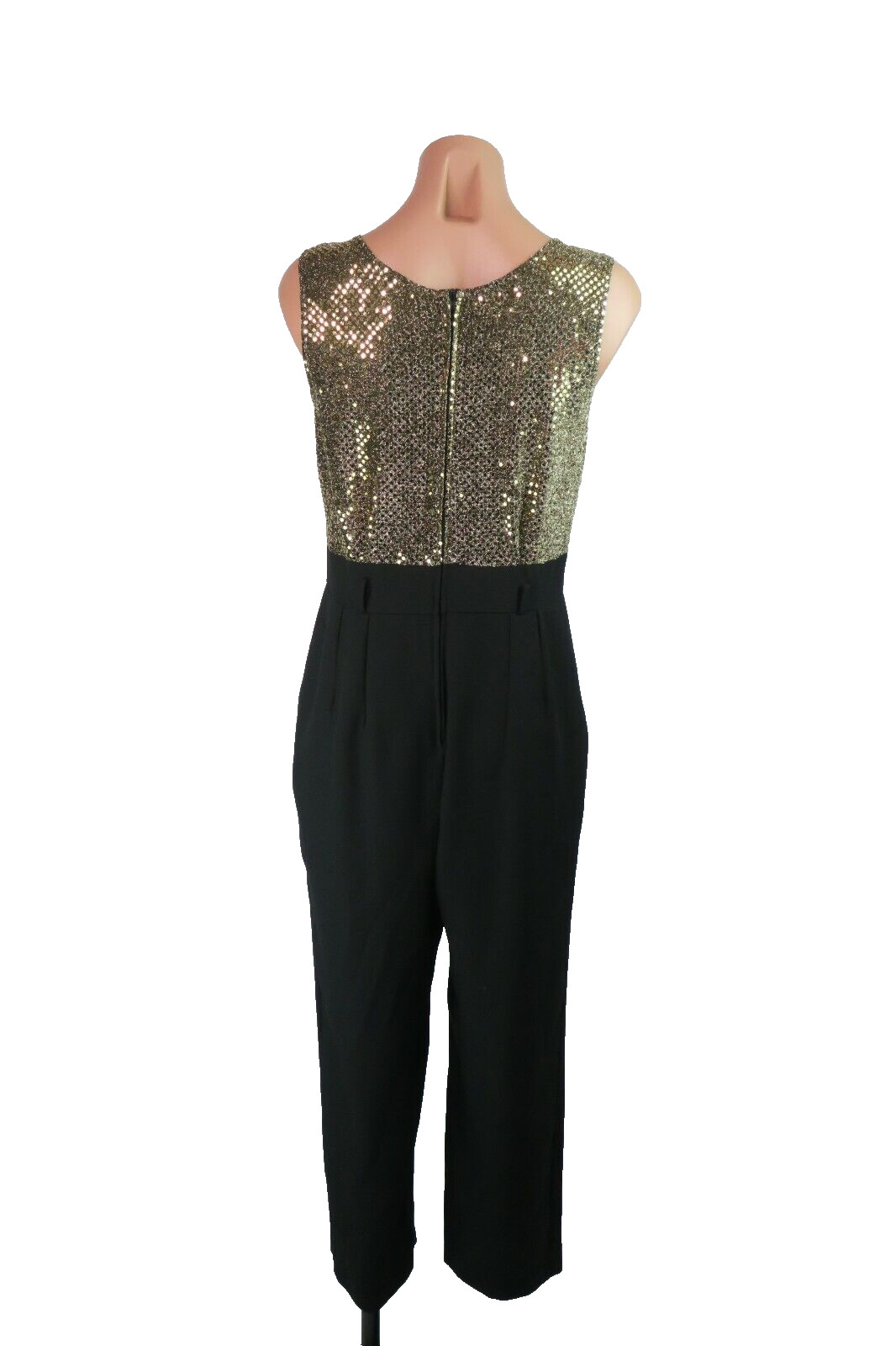 VTG 70s 80s Retro John Roberts Jumpsuit Disco Sequin Gold Black Romper sz 8P