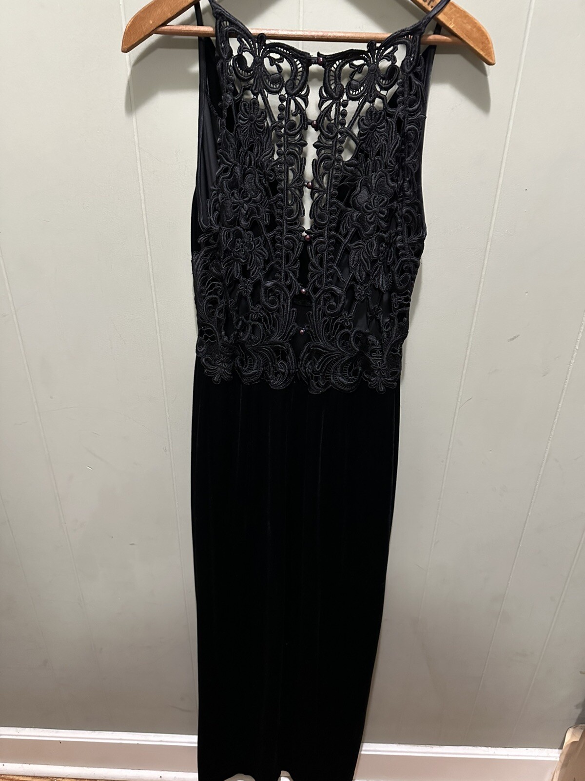 Vintage Miss Ashlee Maxi Dress HeavyEmbroidered Black Super Goth Women’s Size 10