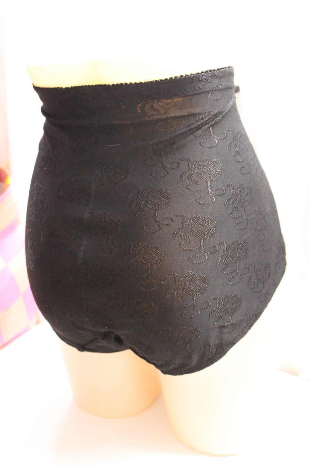Vint. Sissy Nylo/Spand Black Lace Brief High Waist Tummy Control Silky Panties 8