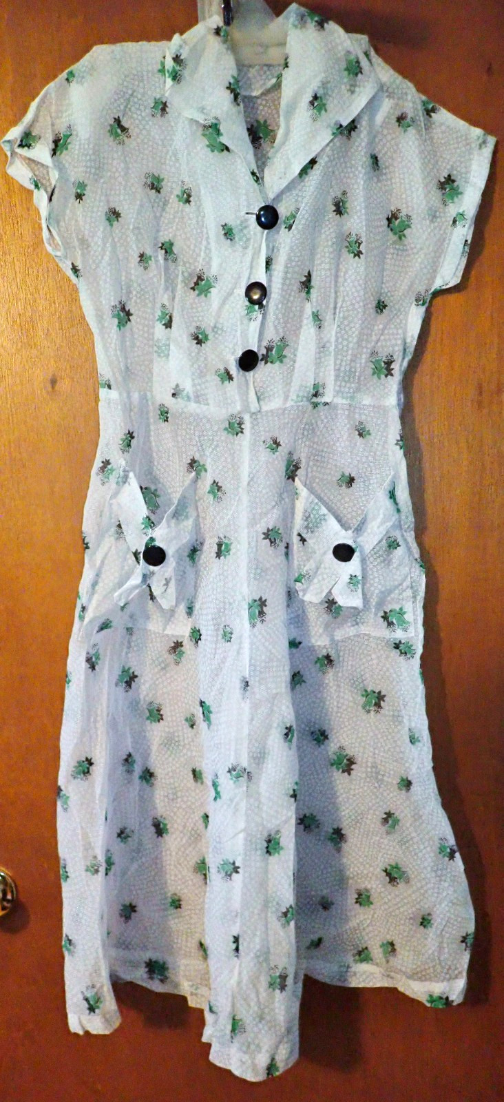 RARE Vintage 1940s 50s Floral SPIDERWEB Novelty FRENCH Sheer Nylon Dress (Read)