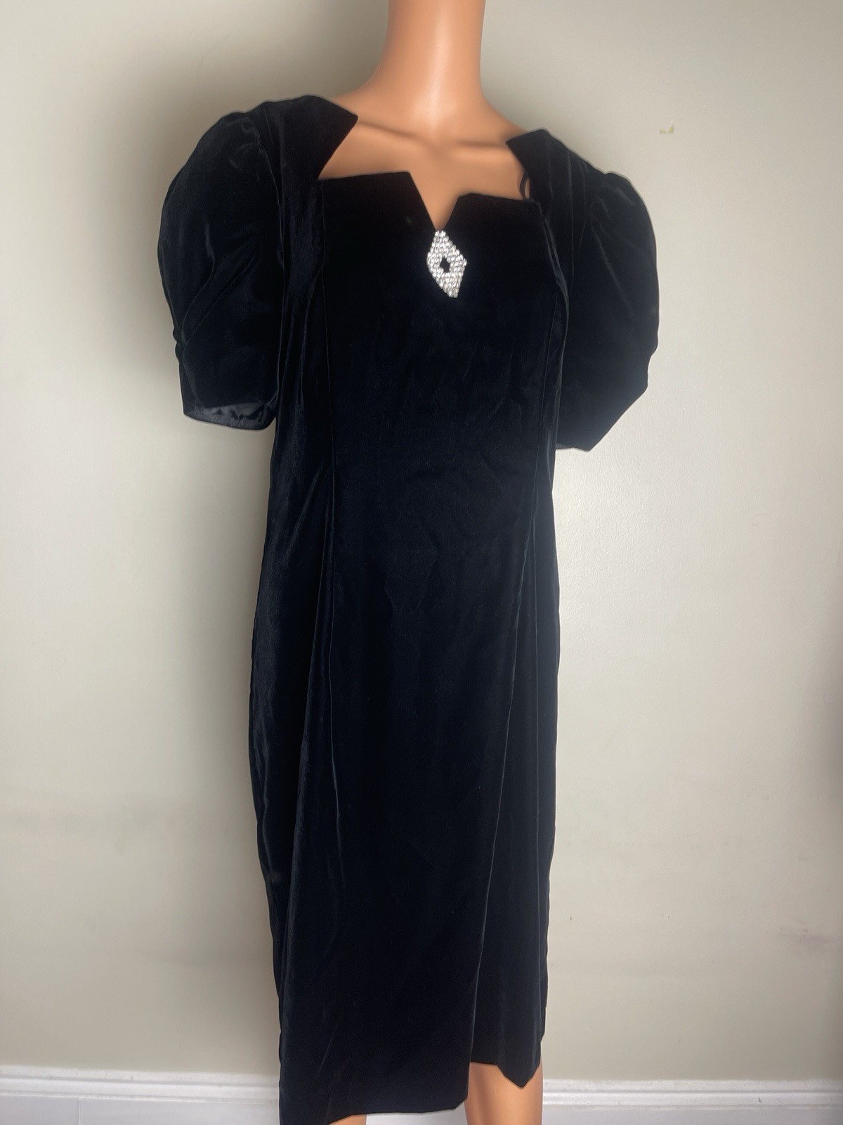 Vintage 80s Cachet Bari Protas Black Velvet Cocktail Evening Dress Size 11/12