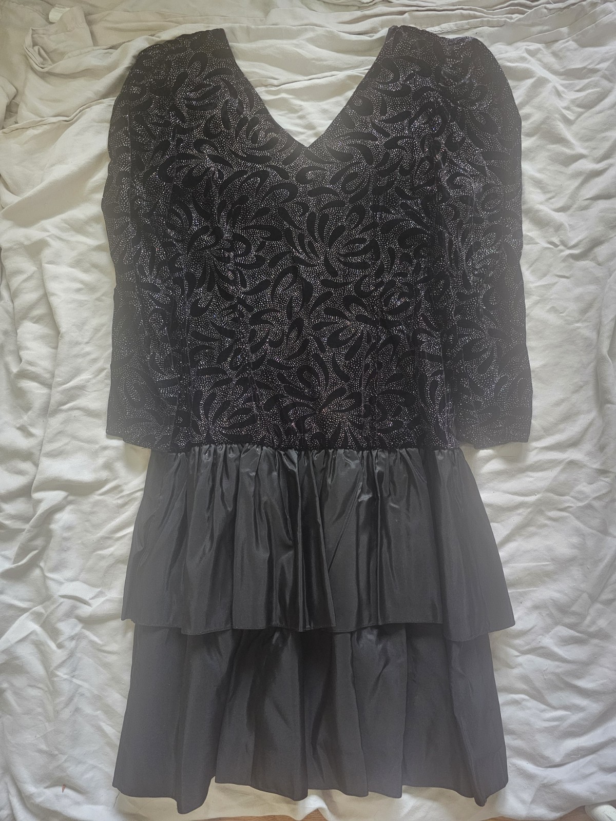 Beautiful Goth Beaded 1980s Tiered Prom Dress Filigree Goth Whimsigoth Punk