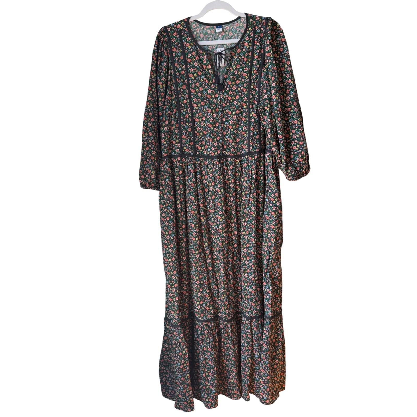 Old Navy Floral Maxi Dress Long Sleeve Tiered Boho Cottage Prairie XL TALL NWT