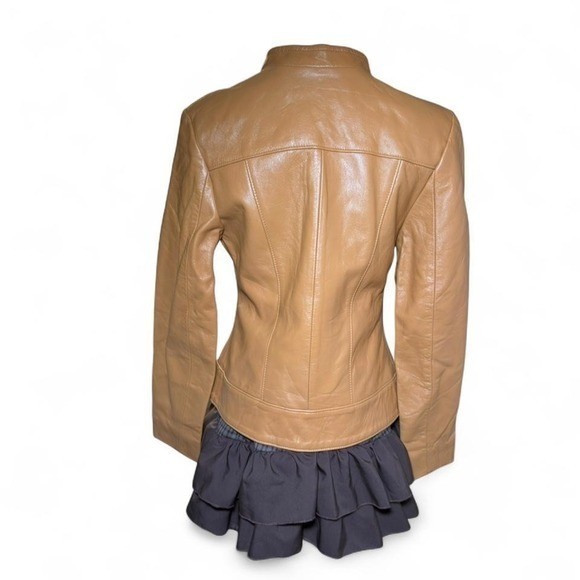 Vintage Y2K Tan Genuine Leather Fitted Moto Jacket Soft Girl Indie